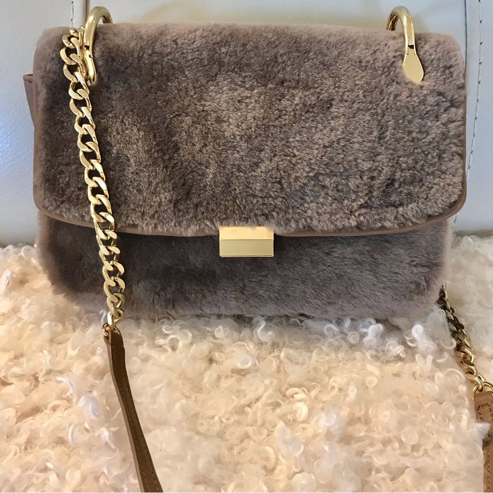 Unique teddy bear like real fur bag with luxury soft leather should bag